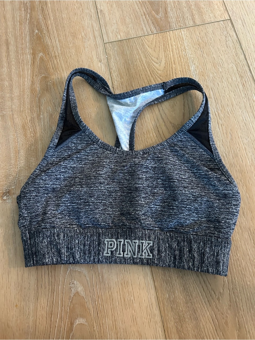PINK Victoria's Secret Heathered Charcoal Racerback Sports Bra